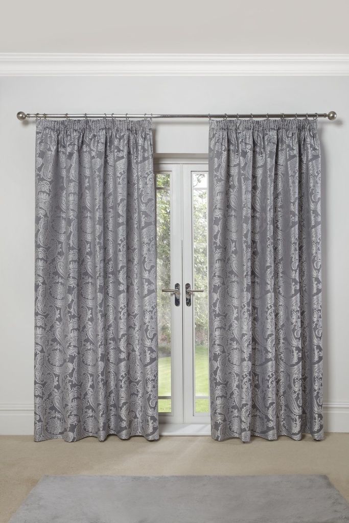Cavendish Collection - Lined Pencil Pleat Jacquard Curtains in Silver - Image 3