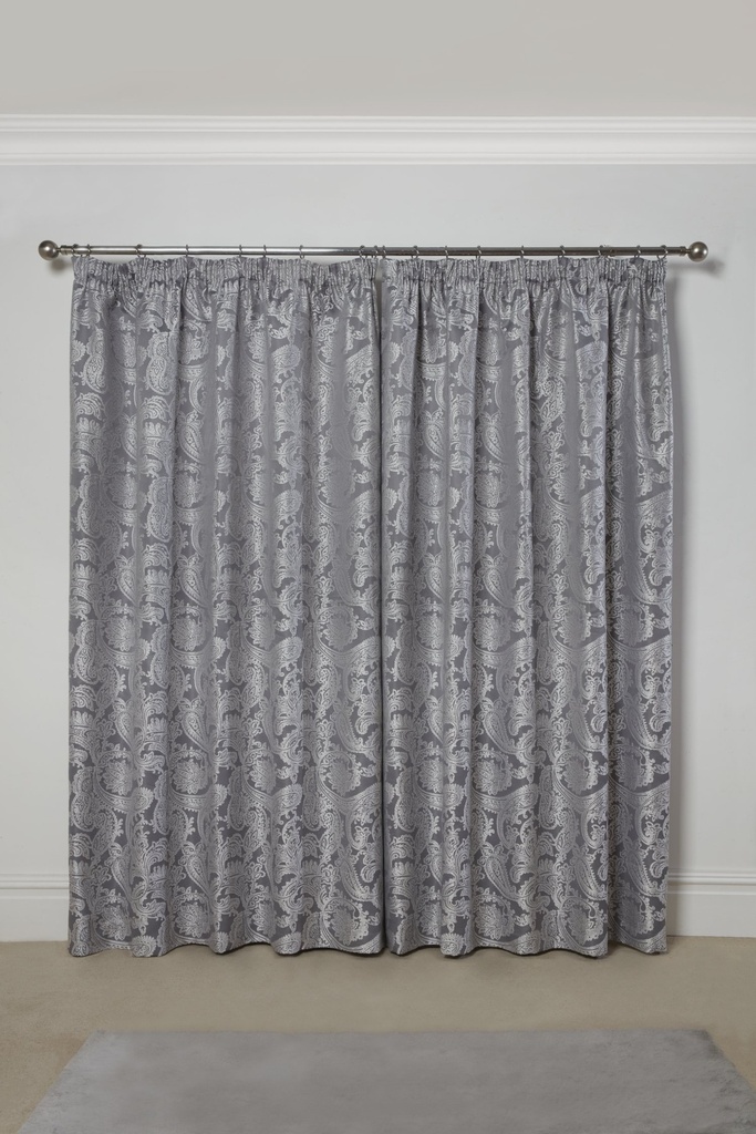 Cavendish Collection - Lined Pencil Pleat Jacquard Curtains in Silver - Image 4