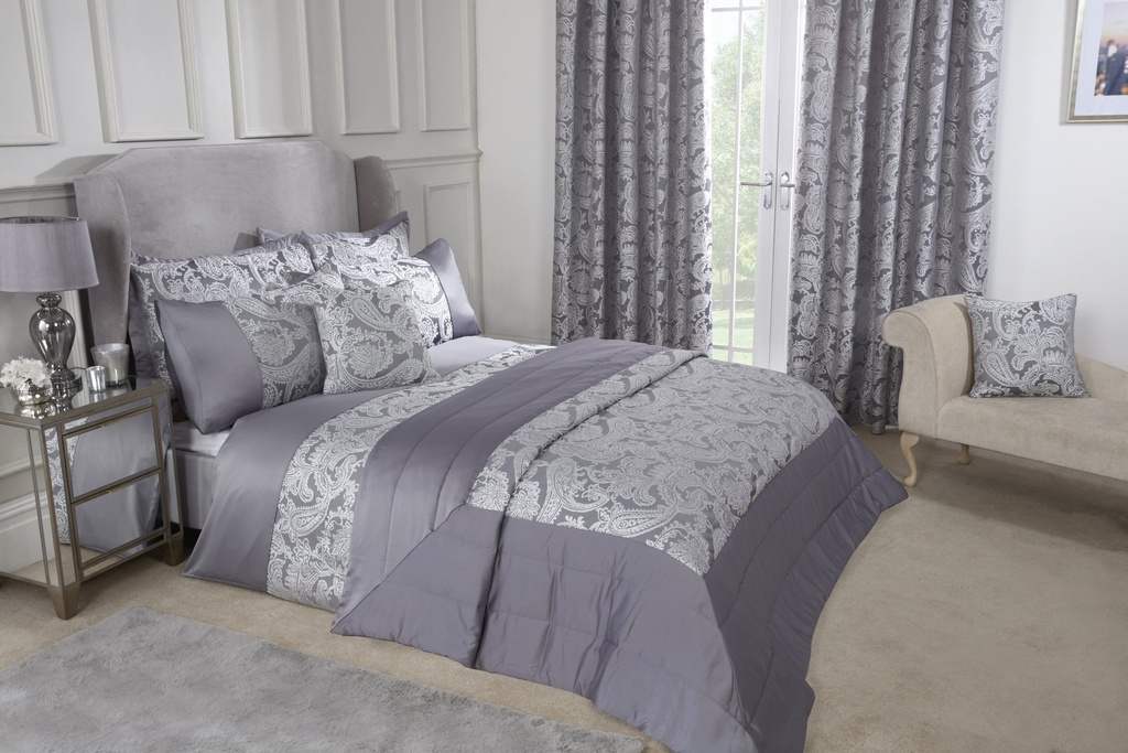 Cavendish Collection - Lined Pencil Pleat Jacquard Curtains in Silver - Image 5