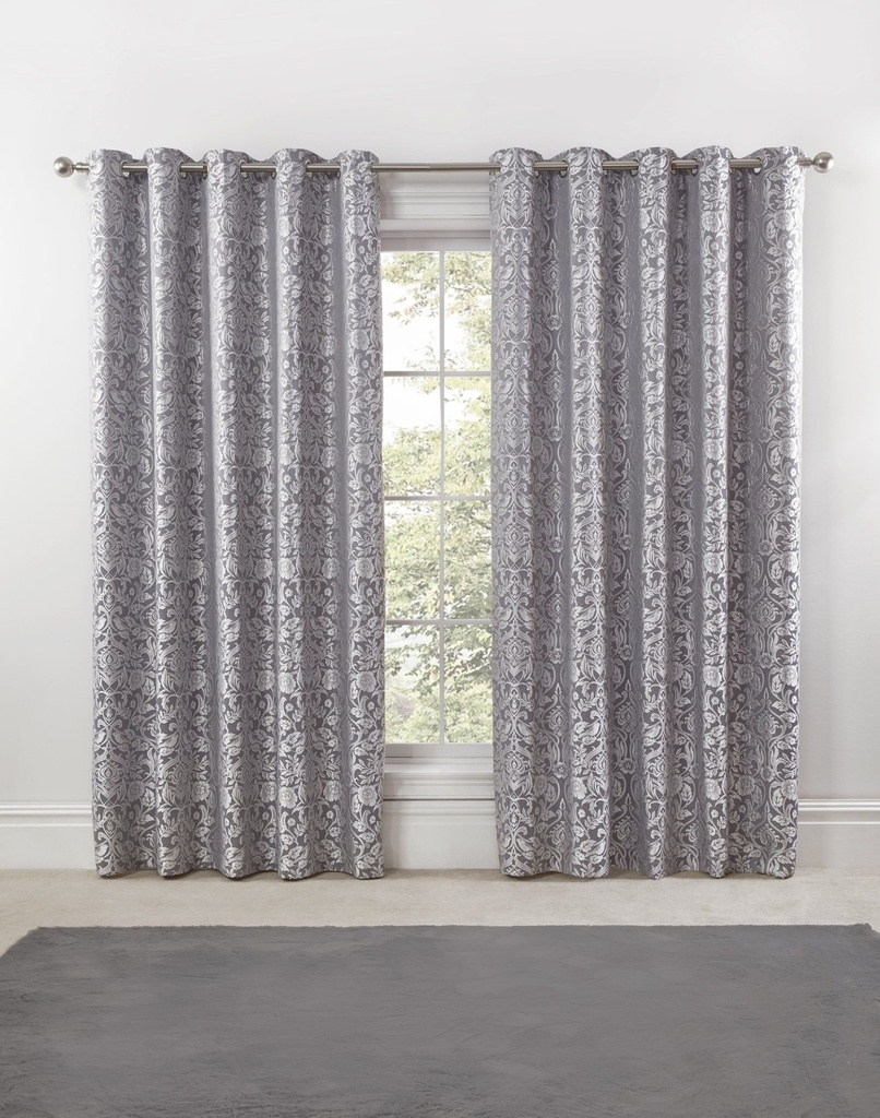 Harrow - Lined Eyelet Jacquard Curtains in Silver - Image 3