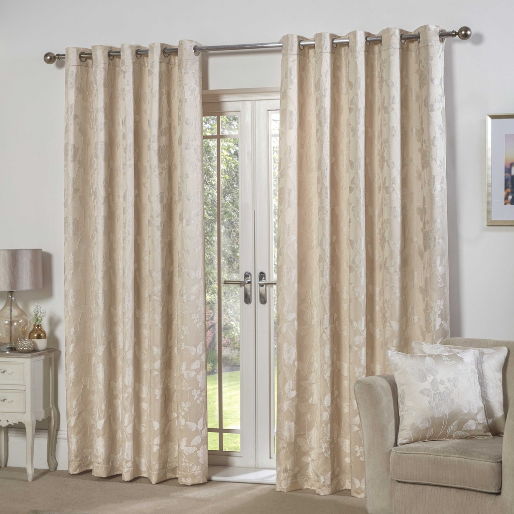 Meadows Collection - Lined Eyelet Jacquard Curtains in Cream - Image 4