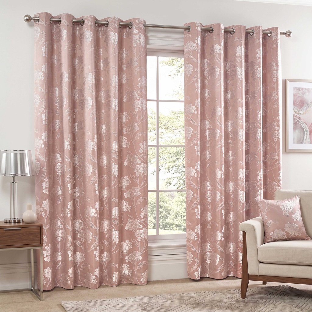 English Garden - Lined Eyelet Jacquard Curtains in Blush Pink - Image 4