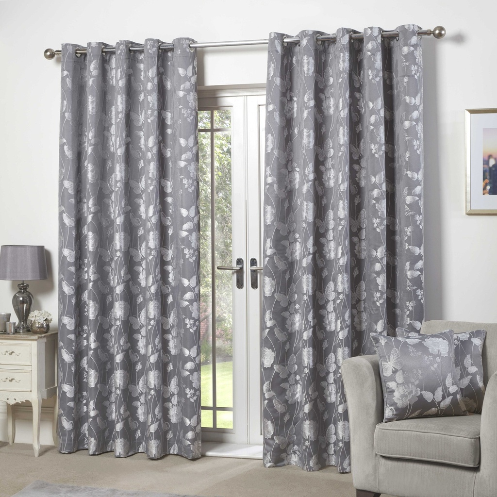 Meadows Collection - Lined Eyelet Jacquard Curtains in Silver - Image 4