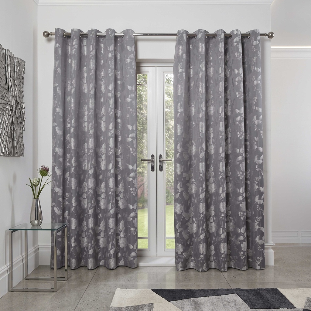 Meadows Collection - Lined Eyelet Jacquard Curtains in Silver - Image 5