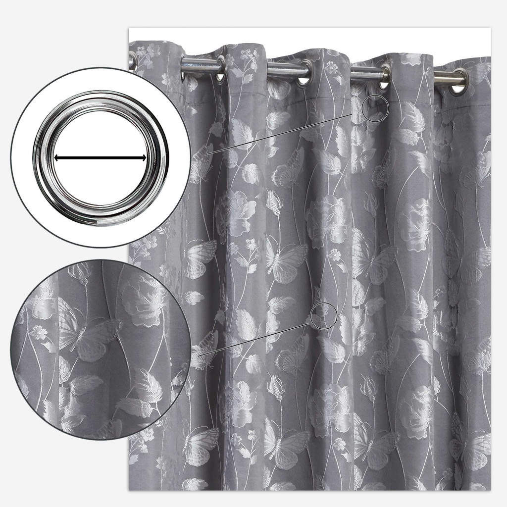 Meadows Collection - Lined Eyelet Jacquard Curtains in Silver - Image 6