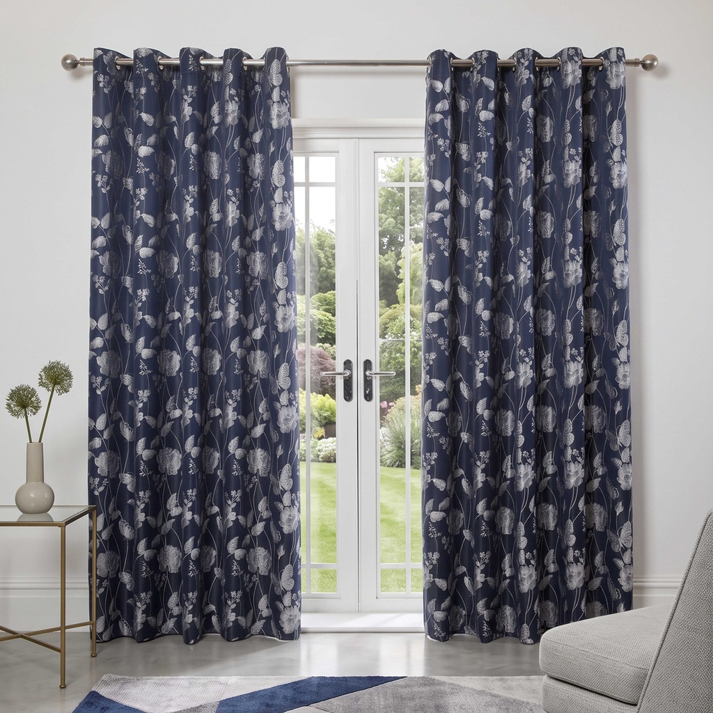 Meadows Collection - Lined Eyelet Jacquard Curtains in Navy - Image 5