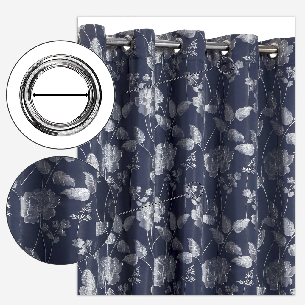 Meadows Collection - Lined Eyelet Jacquard Curtains in Navy - Image 6