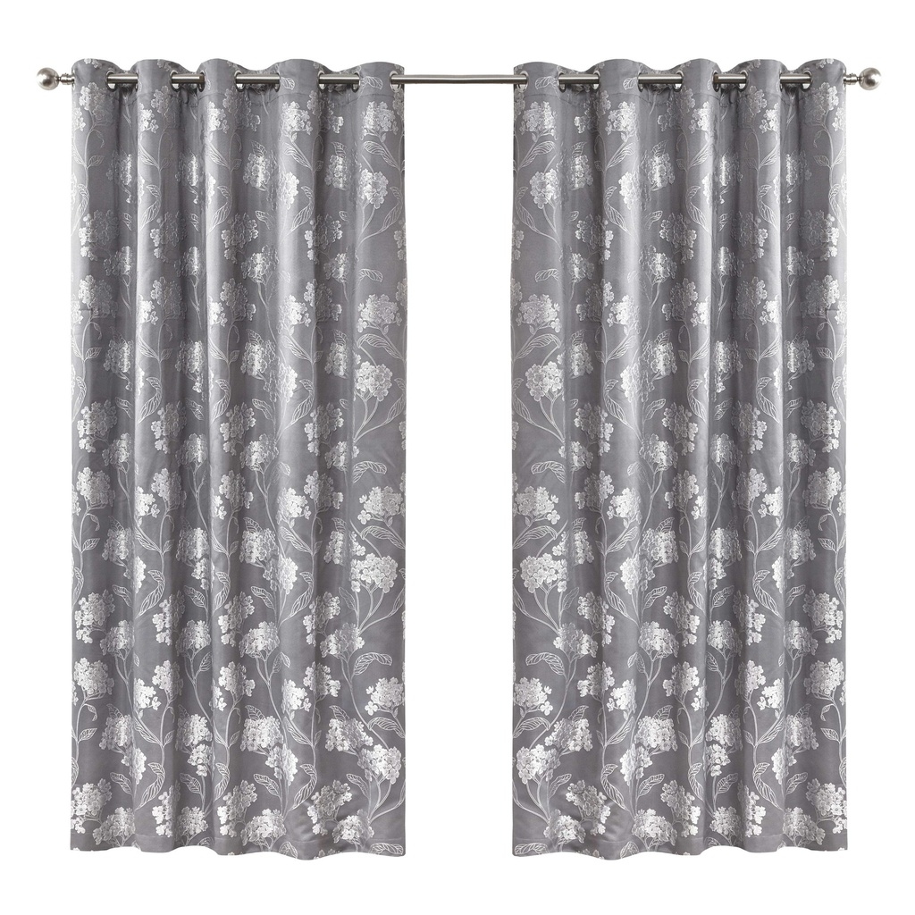 English Garden - Lined Eyelet Jacquard Curtains in Silver - Image 2