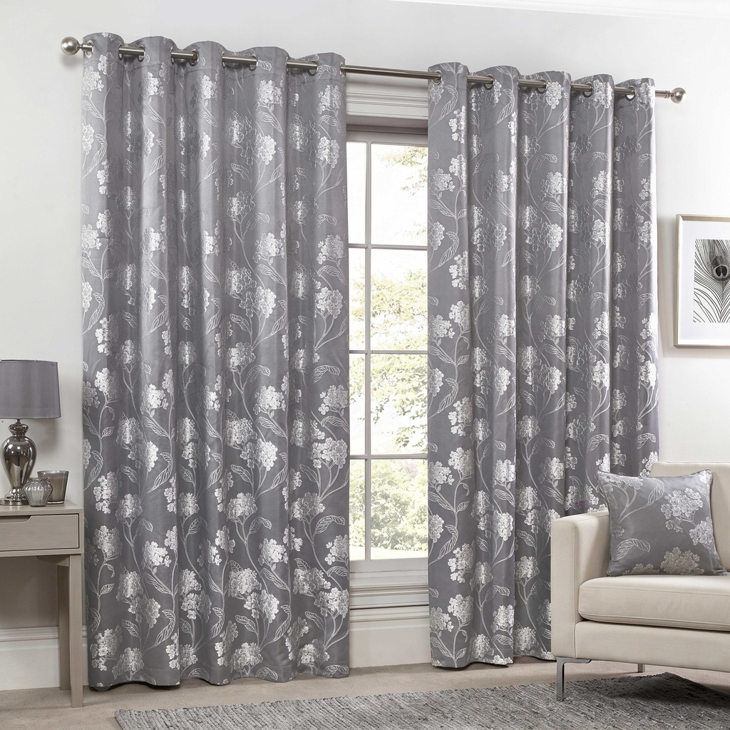 English Garden - Lined Eyelet Jacquard Curtains in Silver - Image 4