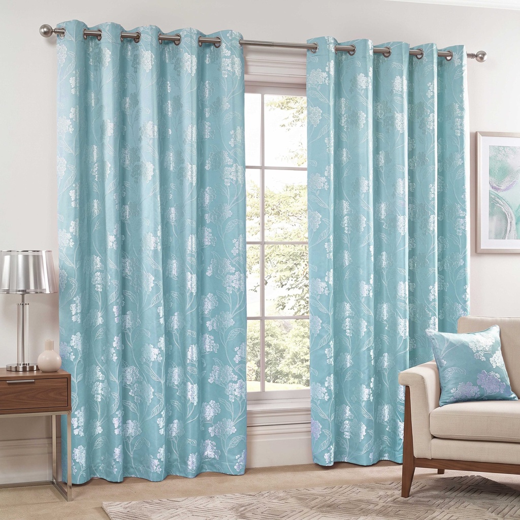 English Garden - Lined Eyelet Jacquard Curtains in Duck Egg - Image 4