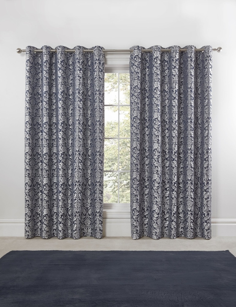 Harrow - Lined Eyelet Jacquard Curtains in Navy - Image 3