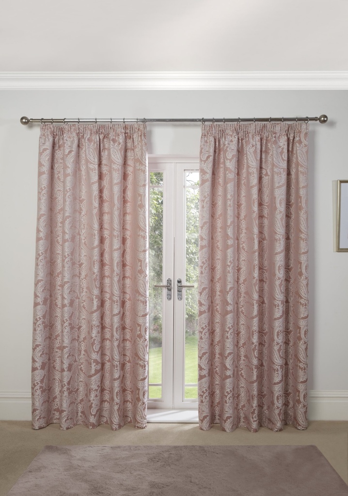 Cavendish Collection - Lined Pencil Pleat Jacquard Curtains in Blush Pink - Image 4