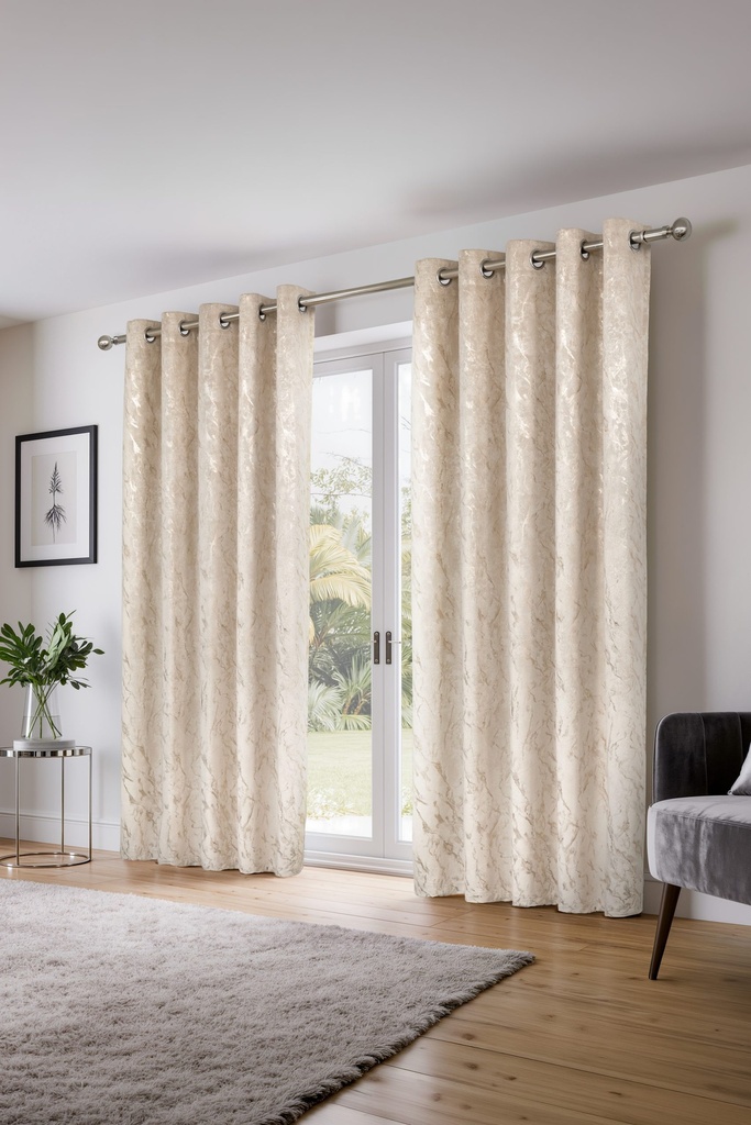 Azalea Collection - Velvet Blackout Eyelet Curtains in Natural - Image 2
