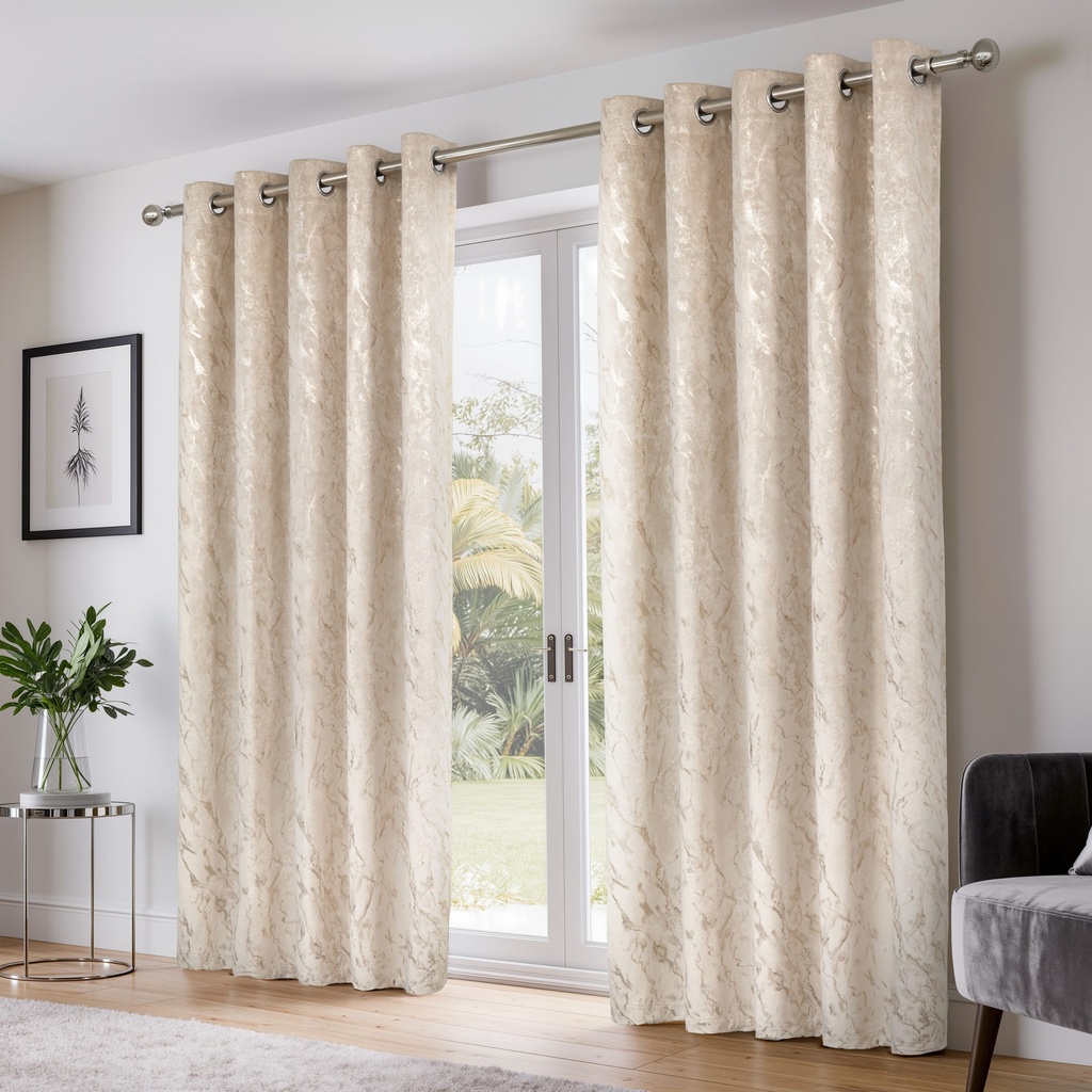 Azalea Collection - Velvet Blackout Eyelet Curtains in Natural - Image 3