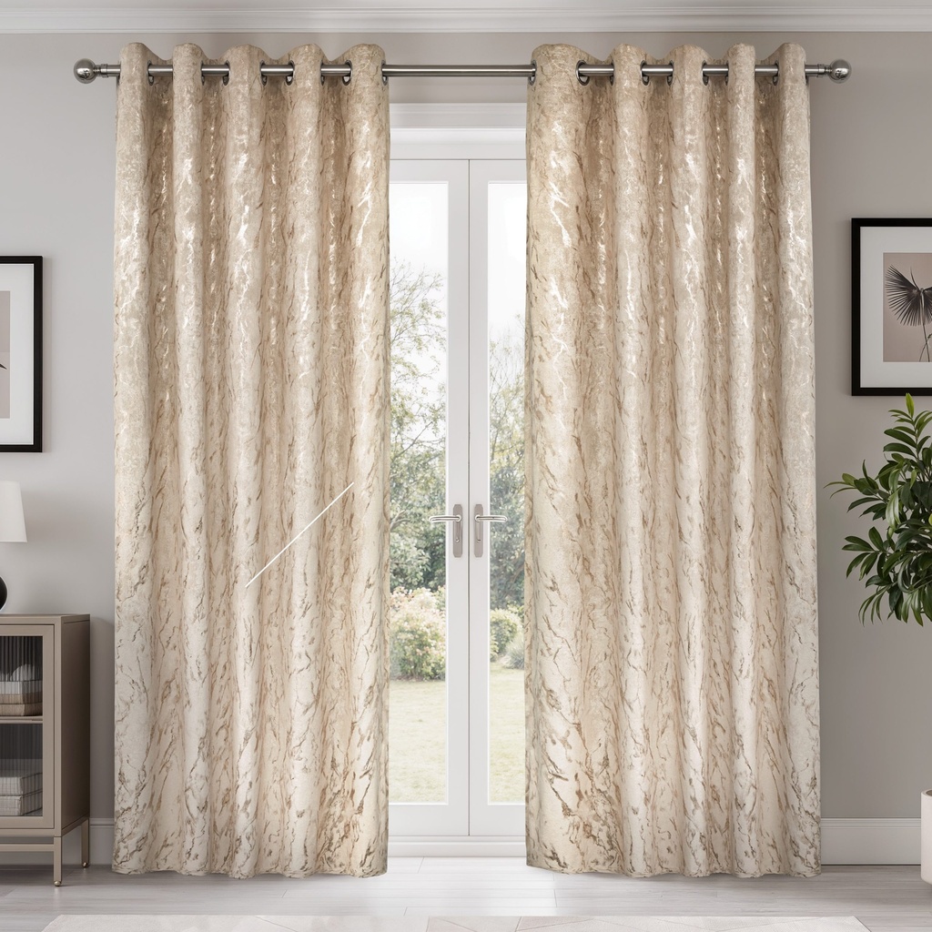 Azalea Collection - Velvet Blackout Eyelet Curtains in Natural - Image 5