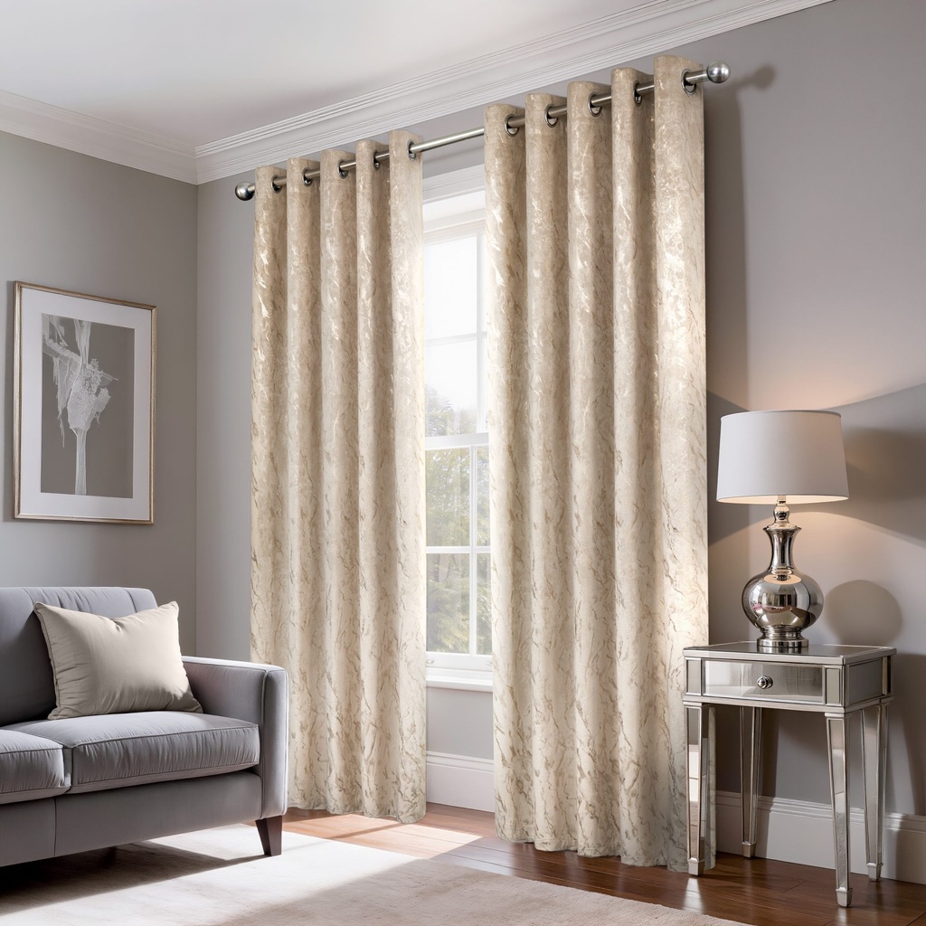 Azalea Collection - Velvet Blackout Eyelet Curtains in Natural - Image 6