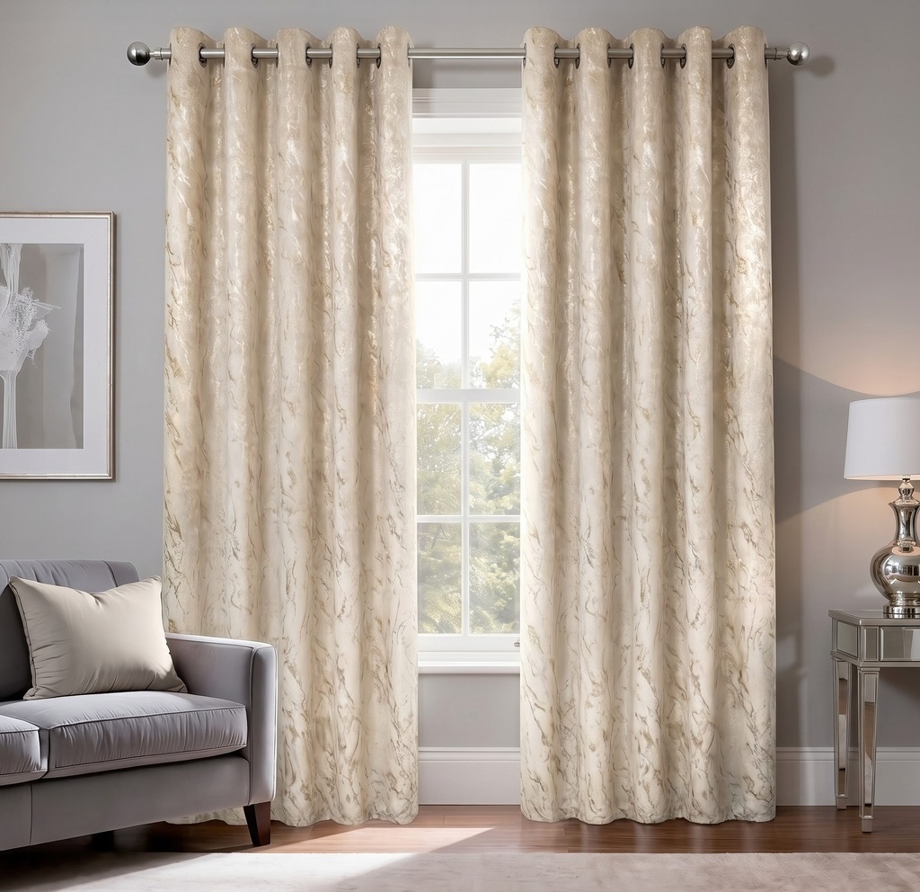 Azalea Collection - Velvet Blackout Eyelet Curtains in Natural - Image 7