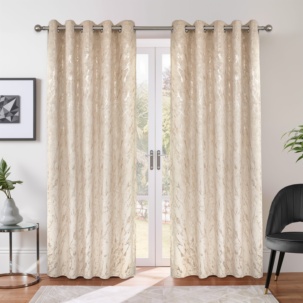 Azalea Collection - Velvet Blackout Eyelet Curtains in Natural - Image 8