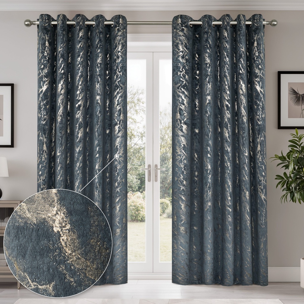 Azalea Collection - Velvet Blackout Eyelet Curtains in Silver - Image 2