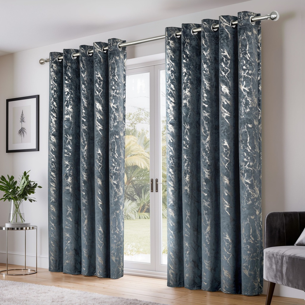 Azalea Collection - Velvet Blackout Eyelet Curtains in Silver - Image 3