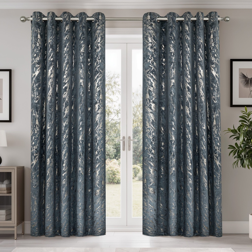 Azalea Collection - Velvet Blackout Eyelet Curtains in Silver - Image 5