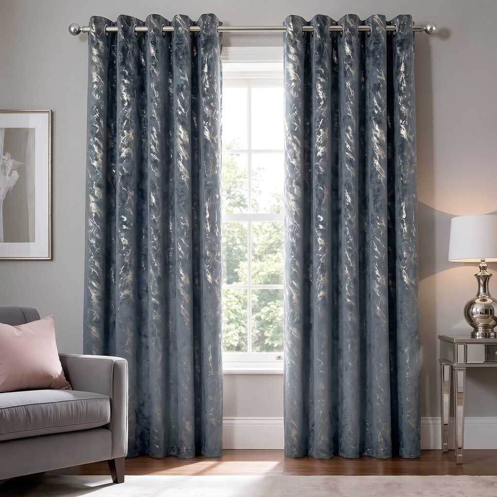 Azalea Collection - Velvet Blackout Eyelet Curtains in Silver - Image 7