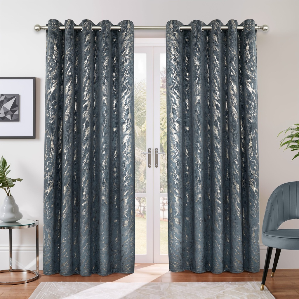 Azalea Collection - Velvet Blackout Eyelet Curtains in Silver - Image 8