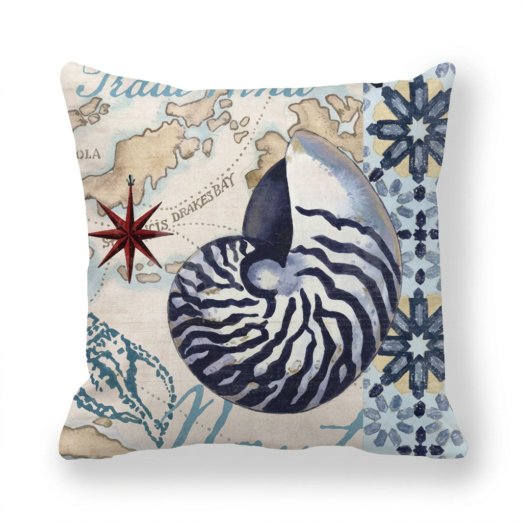 Vintage Ocean Print Cushion Cover - 45 × 45 cm - Image 26