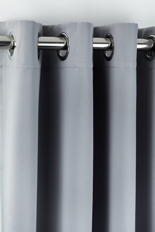 Essential Blackout Collection – Woven Blackout Eyelet Curtains in Grey - Gallery 1