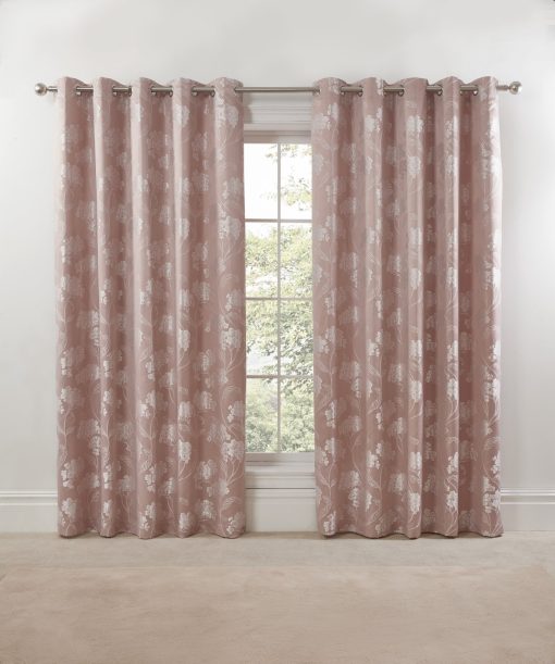 English Garden – Lined Eyelet Jacquard Curtains in Blush Pink - Gallery 2