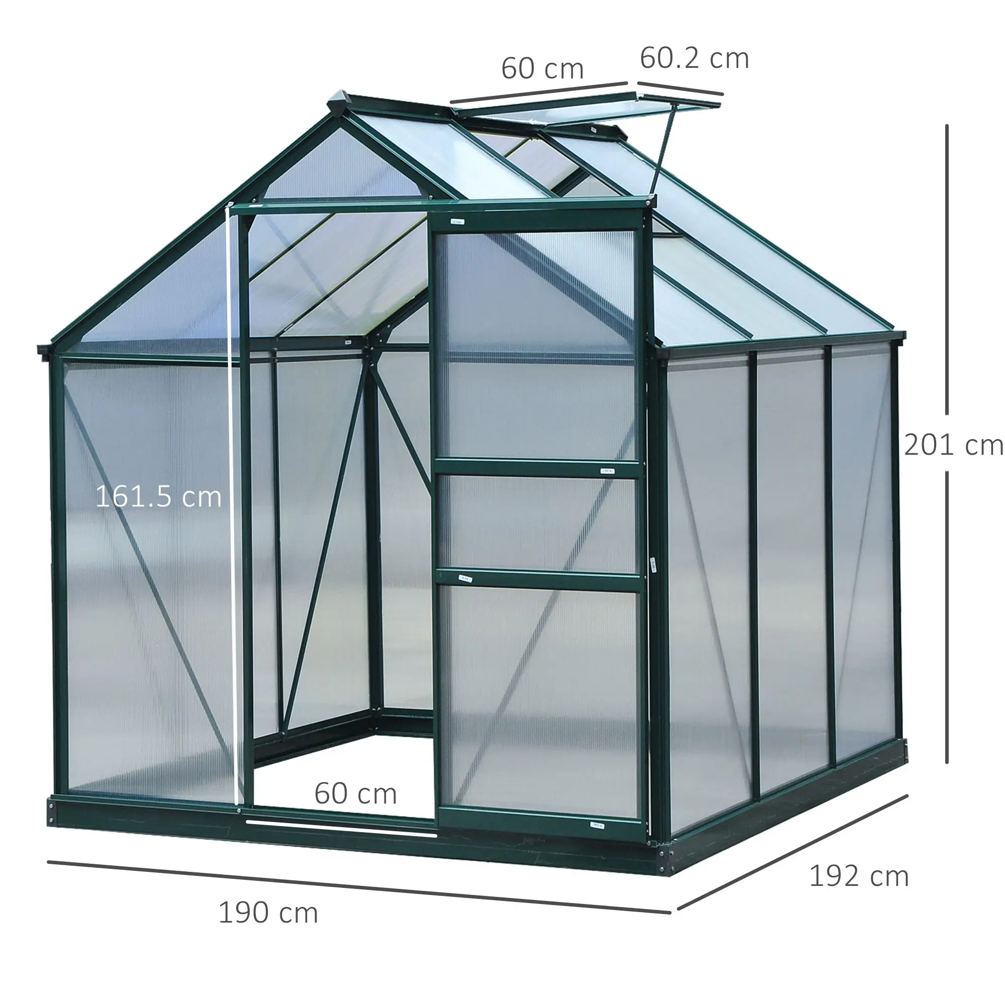 Outsunny 6 x 6ft Polycarbonate Greenhouse, Dark Green - Image 3