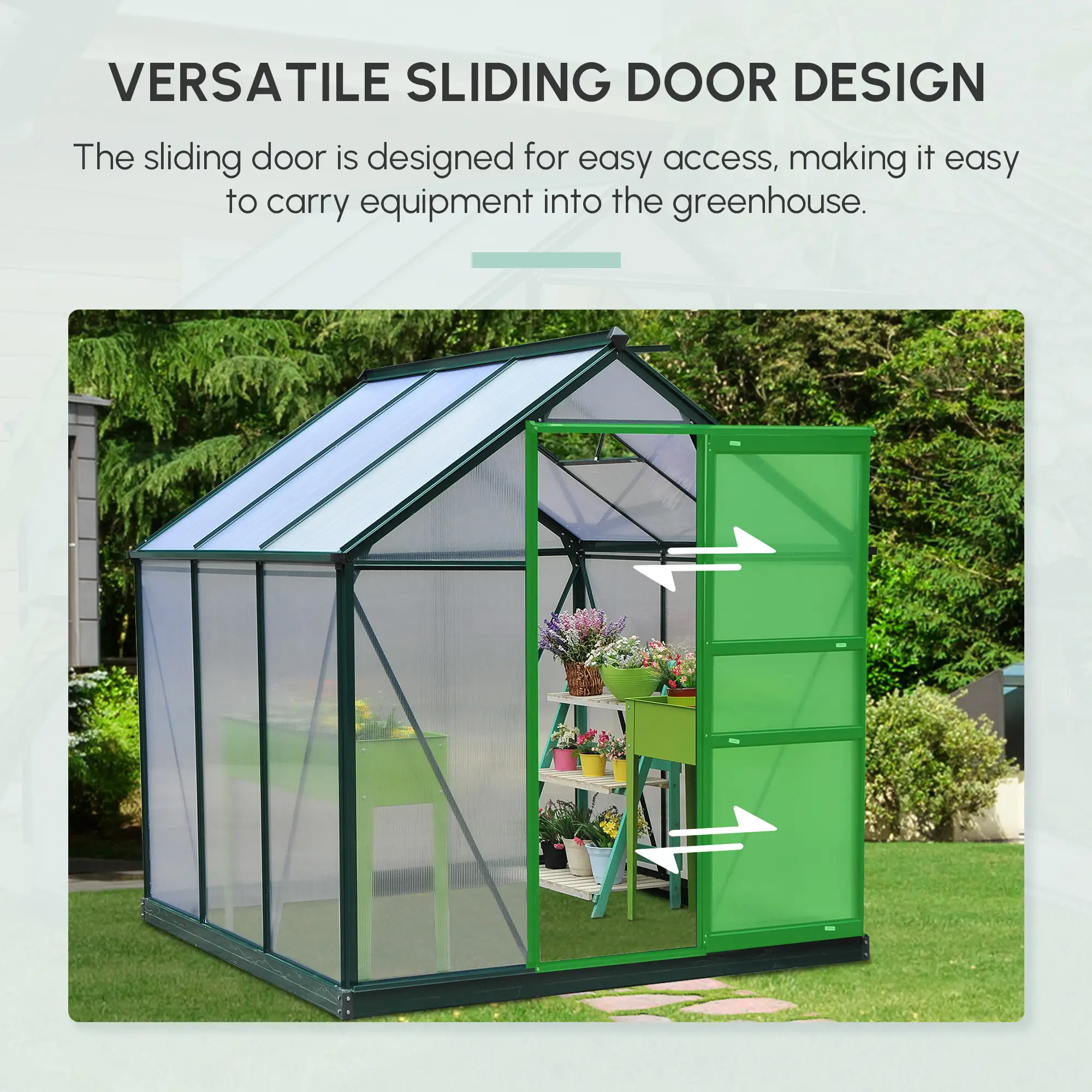 Outsunny 6 x 6ft Polycarbonate Greenhouse, Dark Green - Image 7