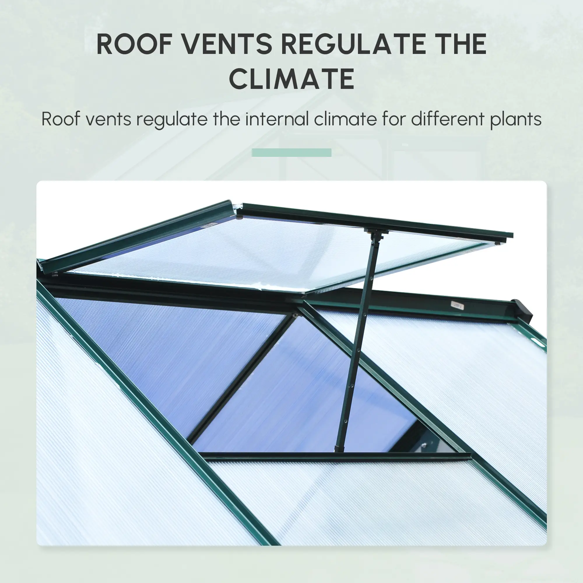 Outsunny 6 x 6ft Polycarbonate Greenhouse, Dark Green - Image 8