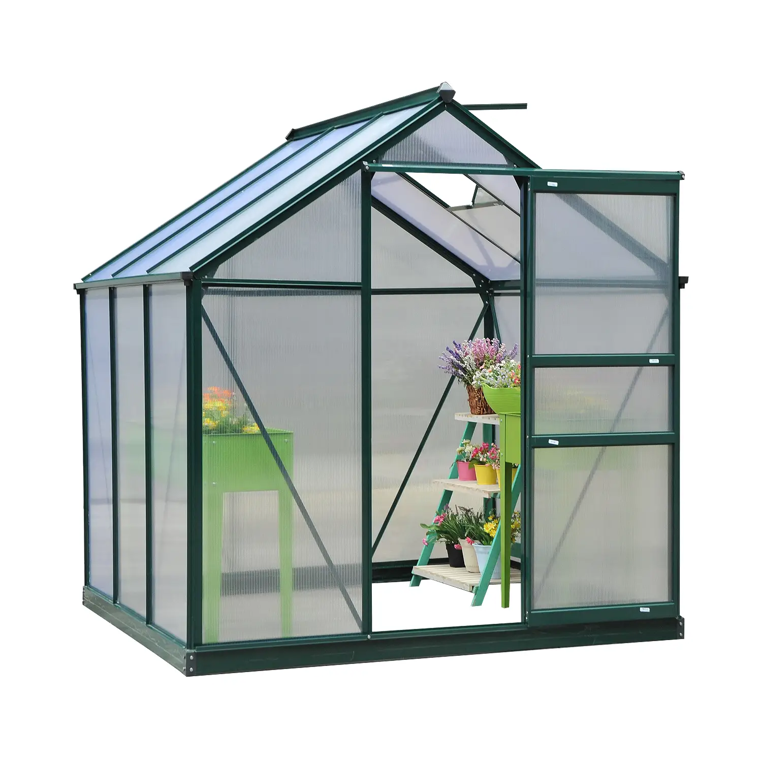 Outsunny 6 x 6ft Polycarbonate Greenhouse, Dark Green - Image 13