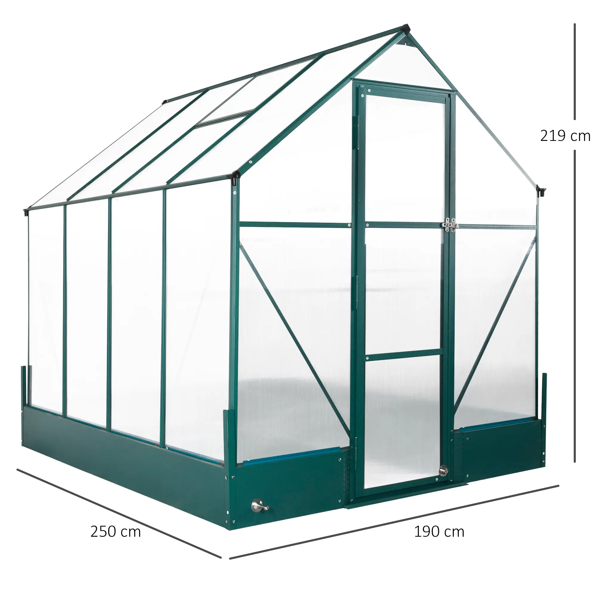 Outsunny 6 x 8ft Polycarbonate Greenhouse, Green - Image 3