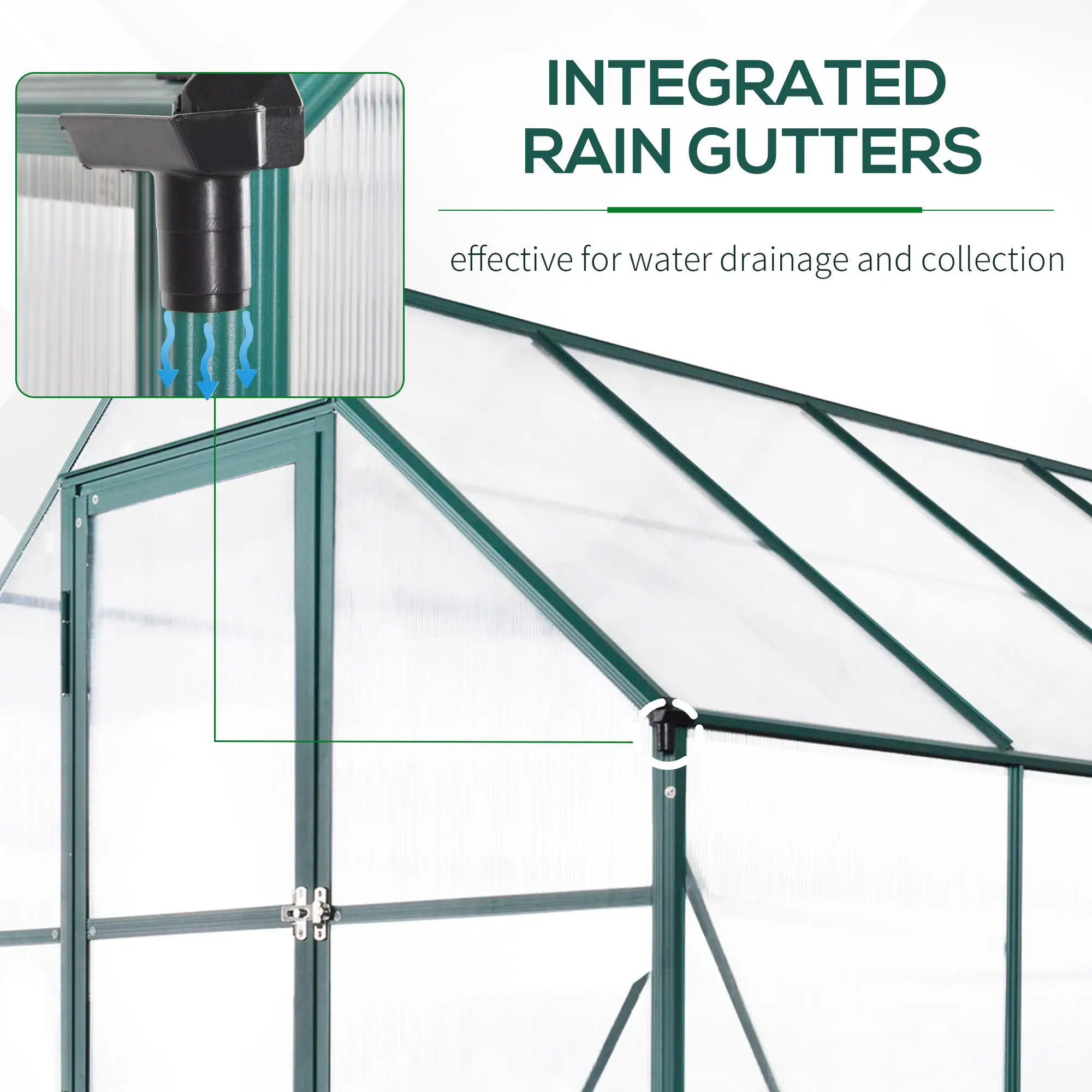 Outsunny 6 x 8ft Polycarbonate Greenhouse, Green - Image 8