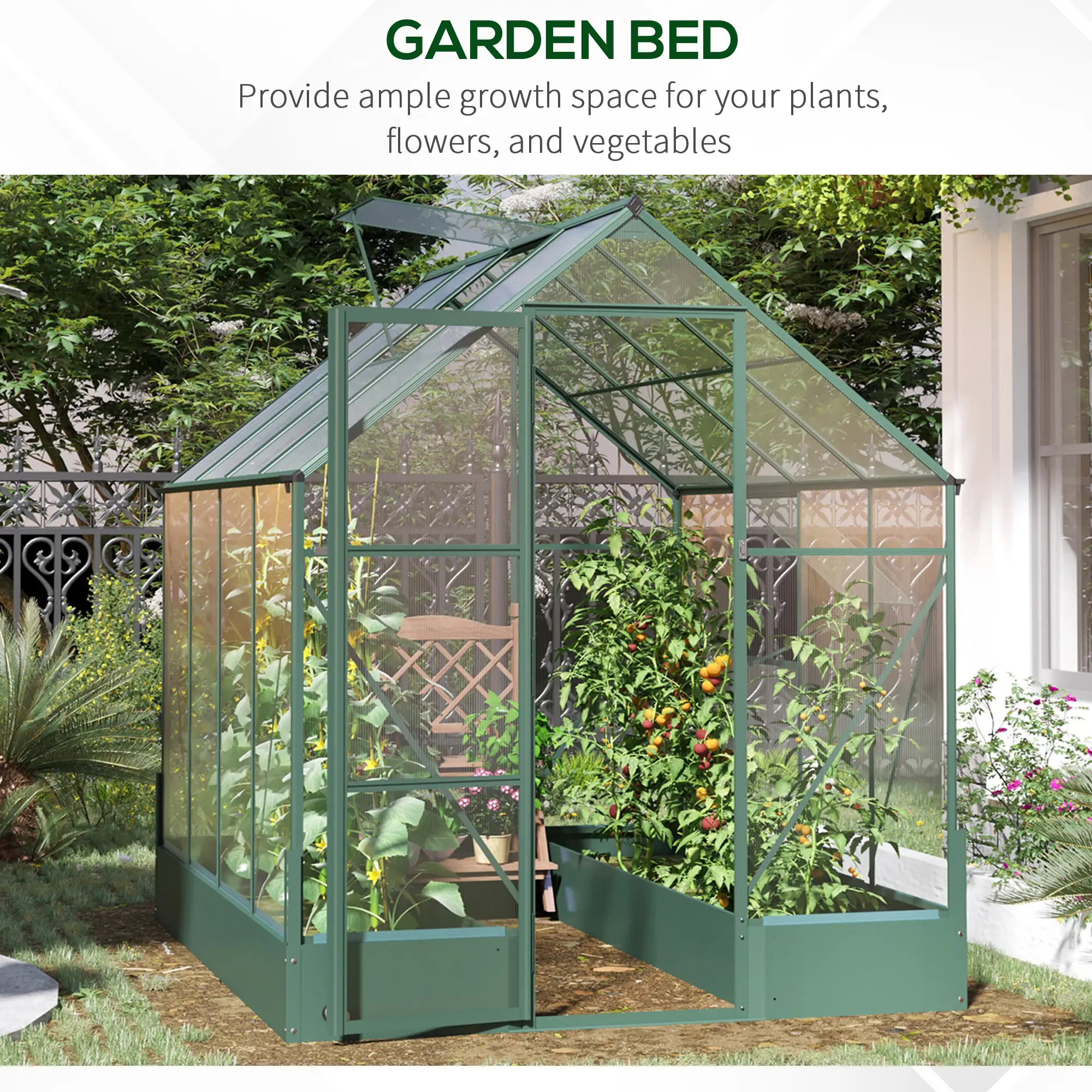 Outsunny 6 x 8ft Polycarbonate Greenhouse, Green - Image 9
