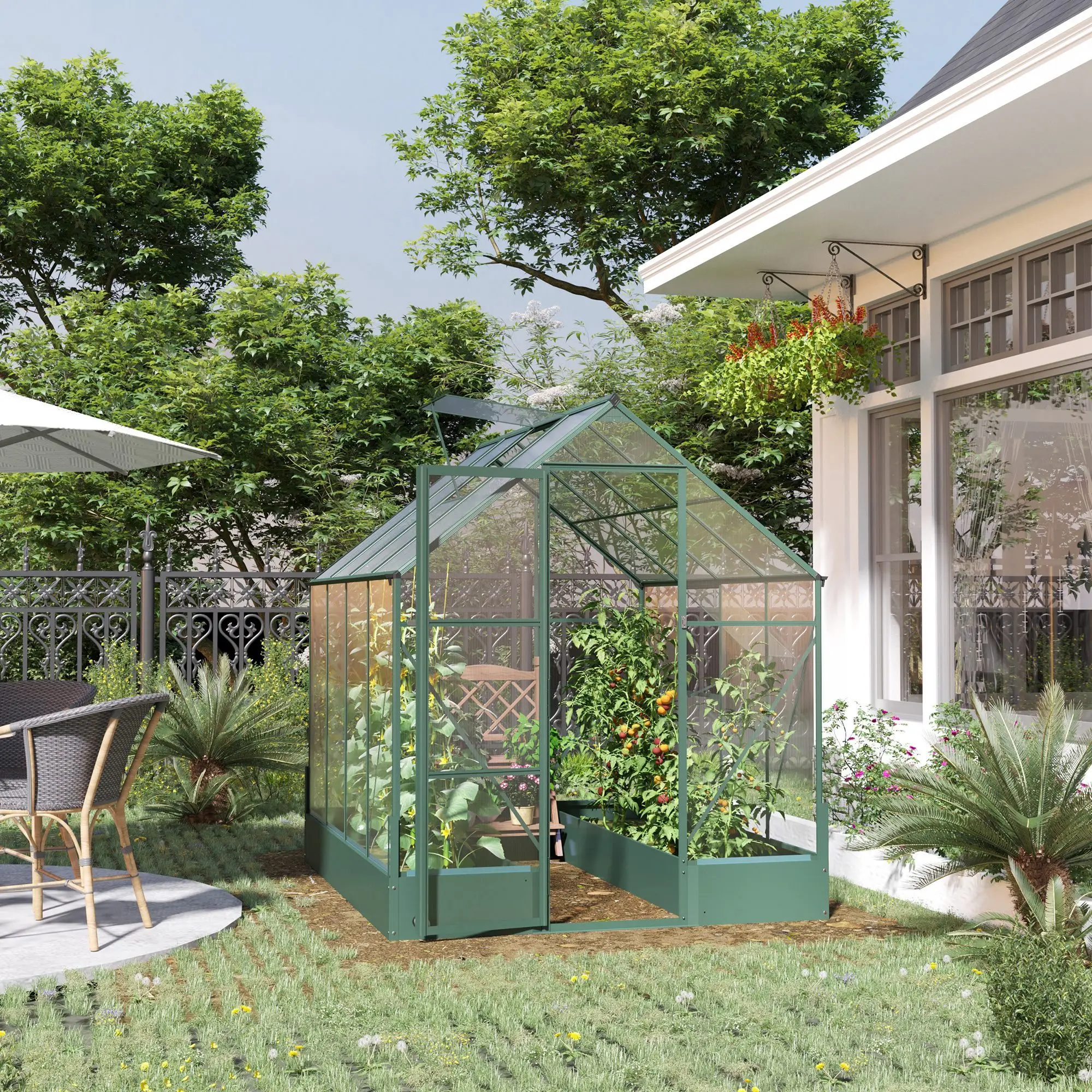 Outsunny 6 x 8ft Polycarbonate Greenhouse, Green - Image 10