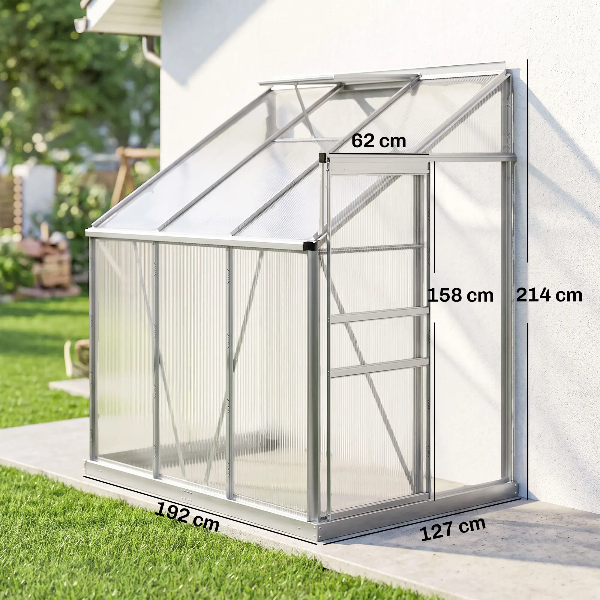 Outsunny 6 x 4ft Lean-to Greenhouse, Silver - Image 3
