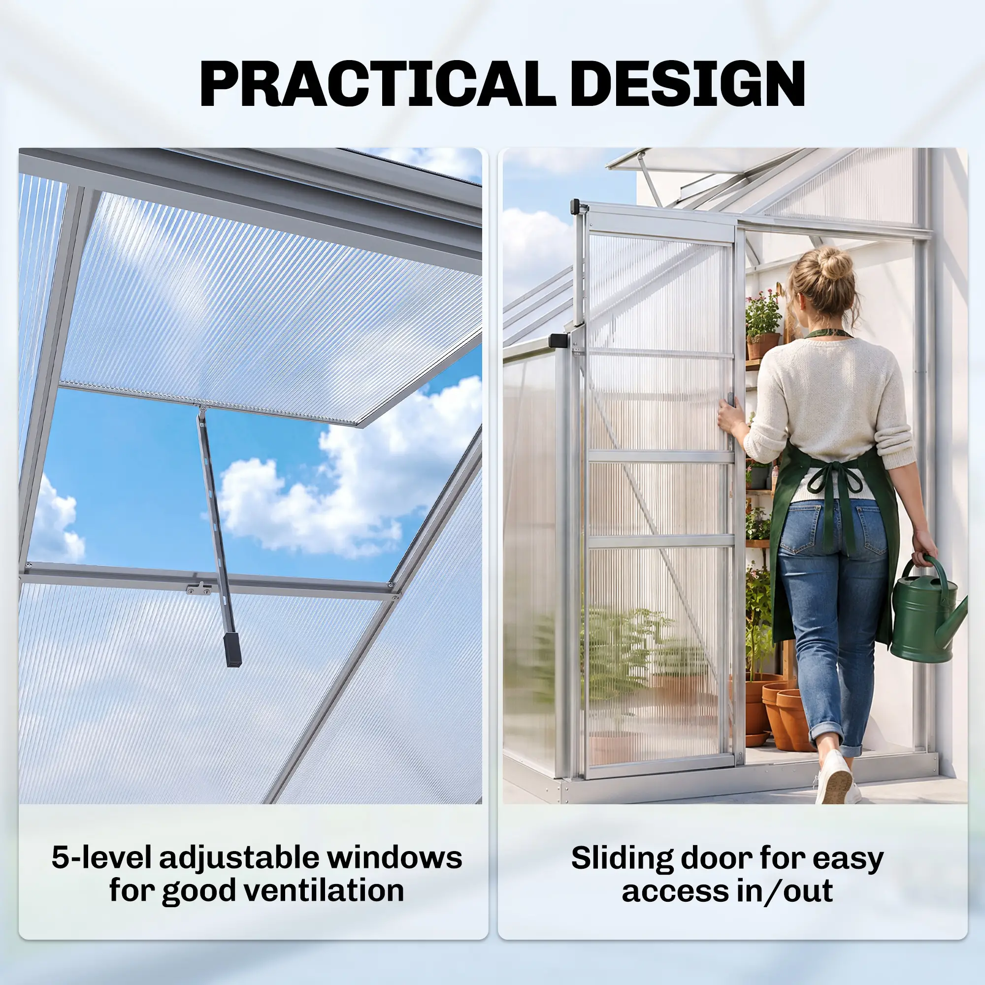 Outsunny 6 x 4ft Lean-to Greenhouse, Silver - Image 5