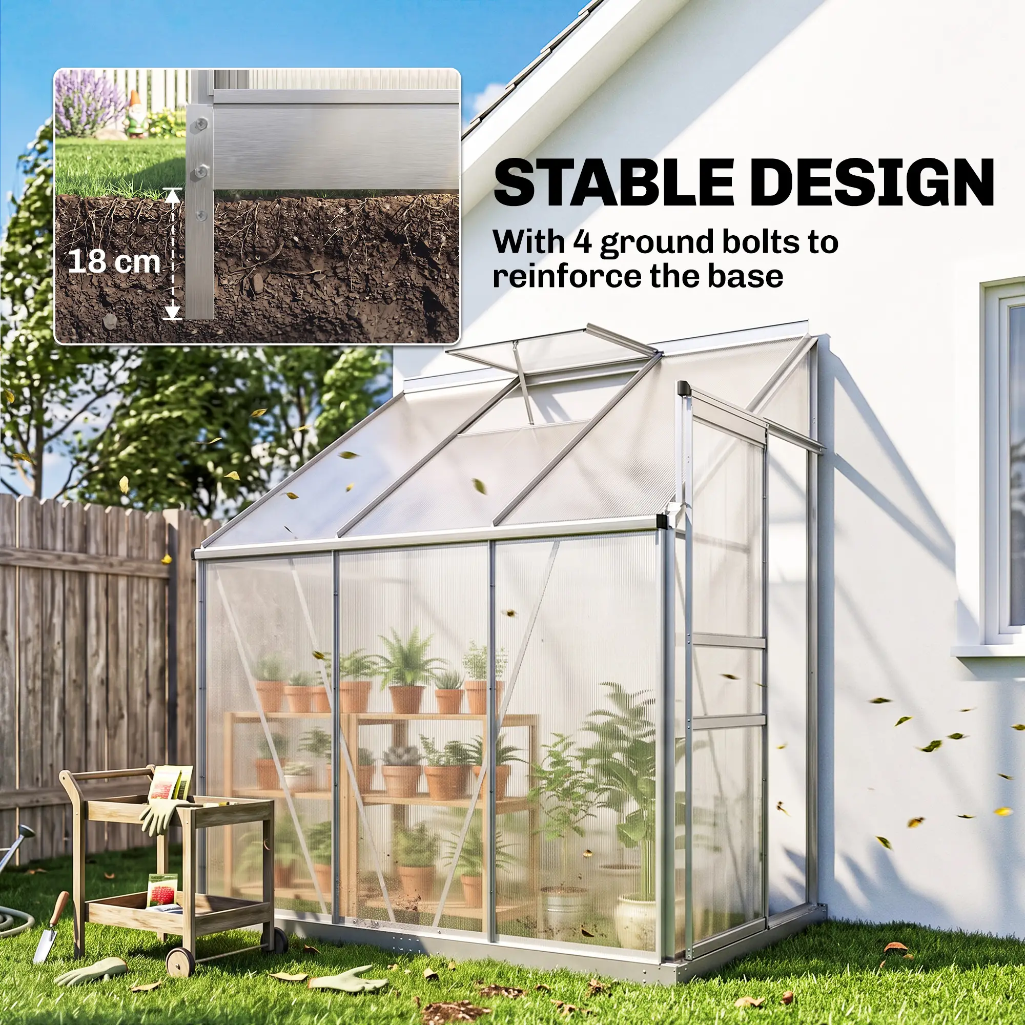 Outsunny 6 x 4ft Lean-to Greenhouse, Silver - Image 6