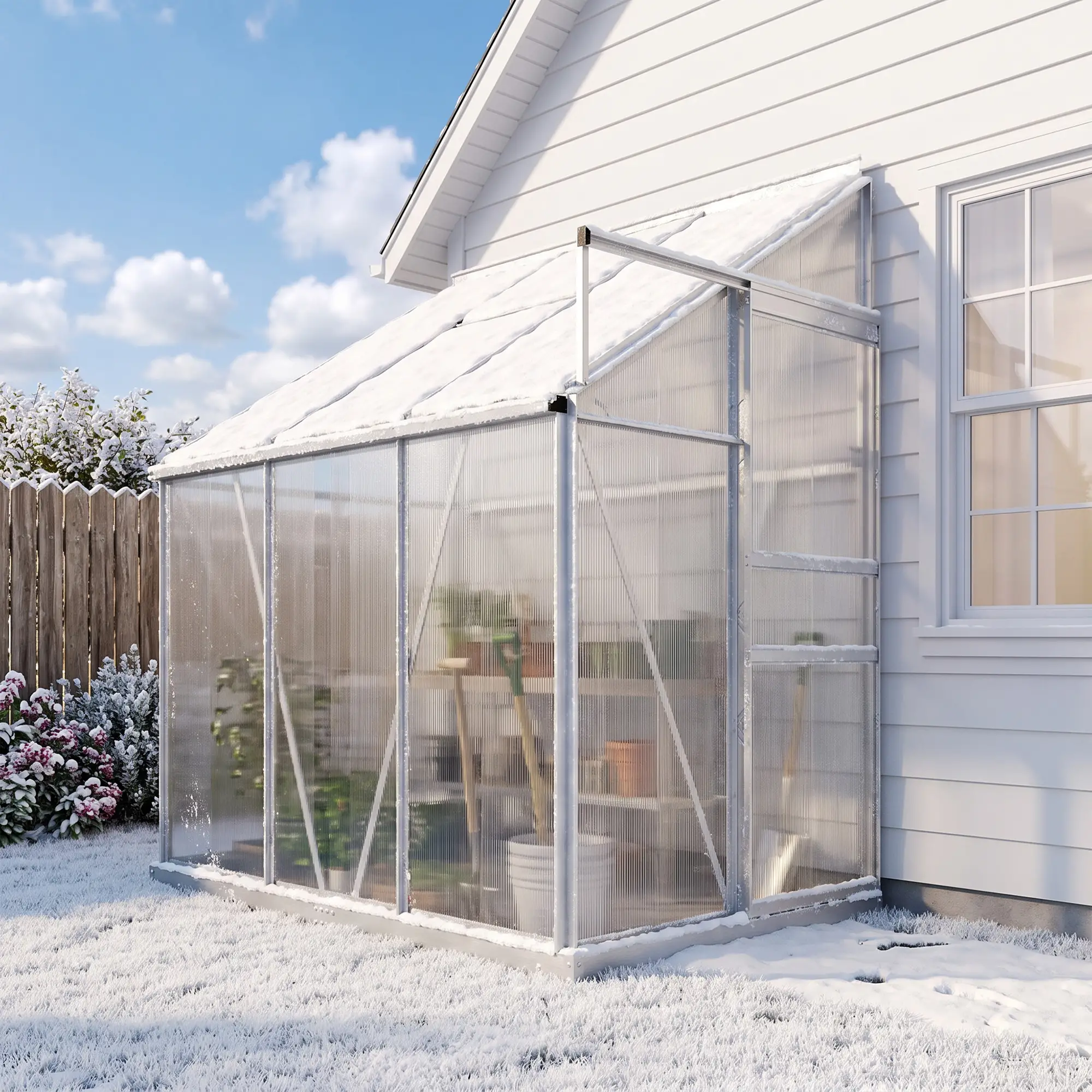 Outsunny 6 x 4ft Lean-to Greenhouse, Silver - Image 8