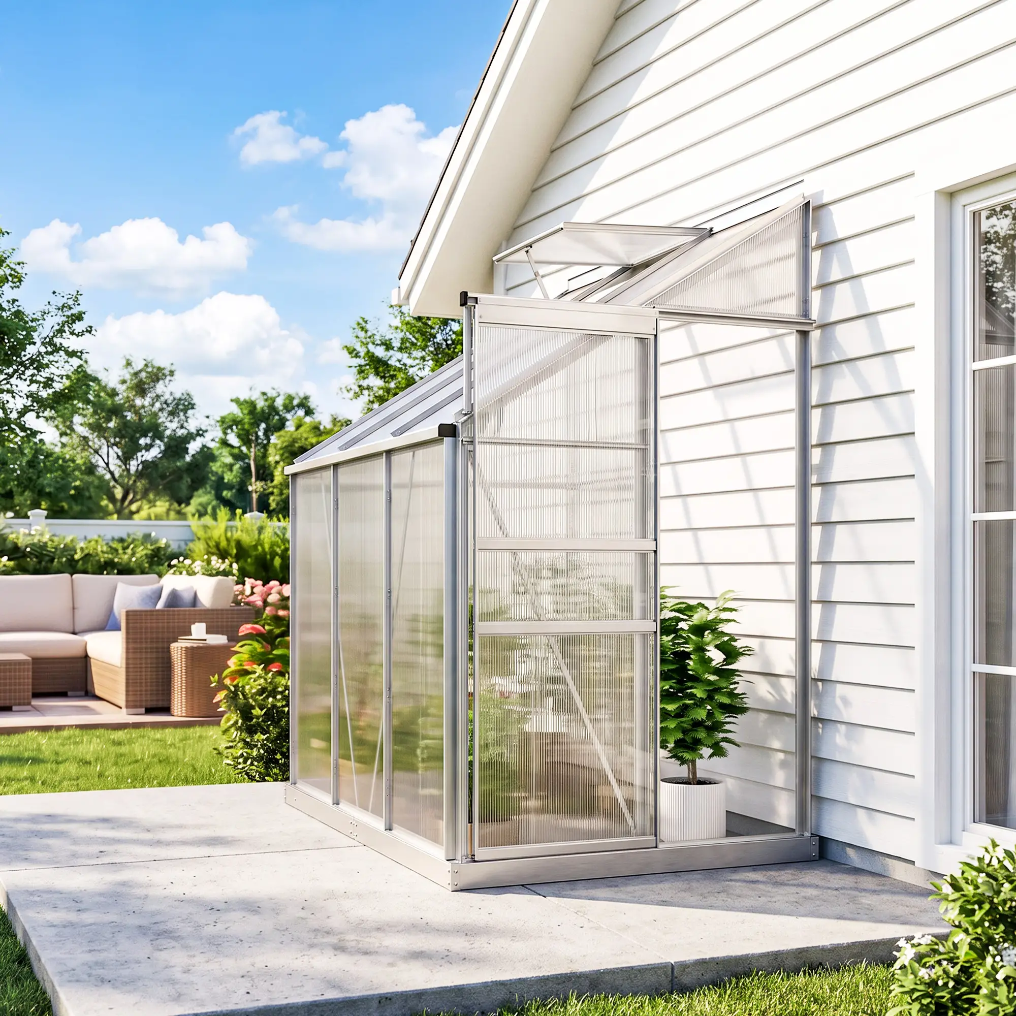 Outsunny 6 x 4ft Lean-to Greenhouse, Silver - Image 9