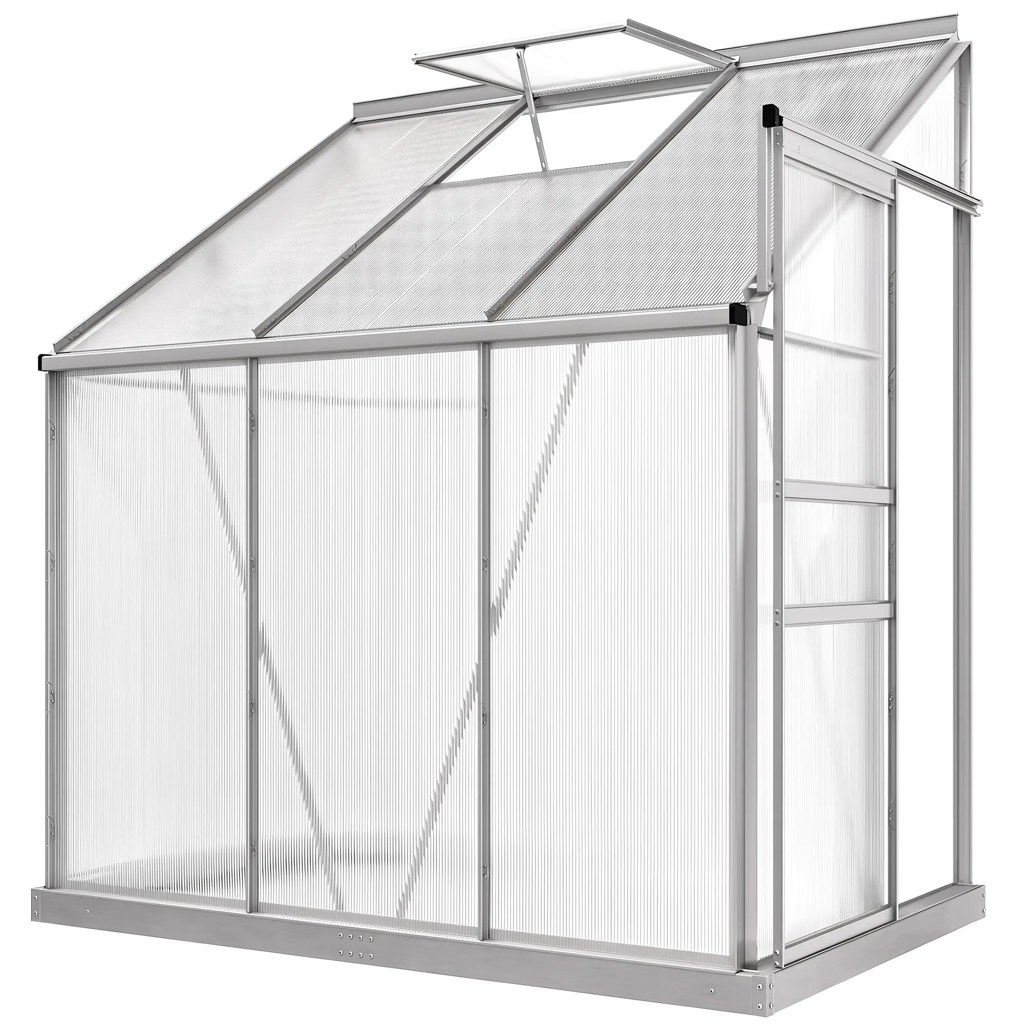 Outsunny 6 x 4ft Lean-to Greenhouse, Silver - Image 10