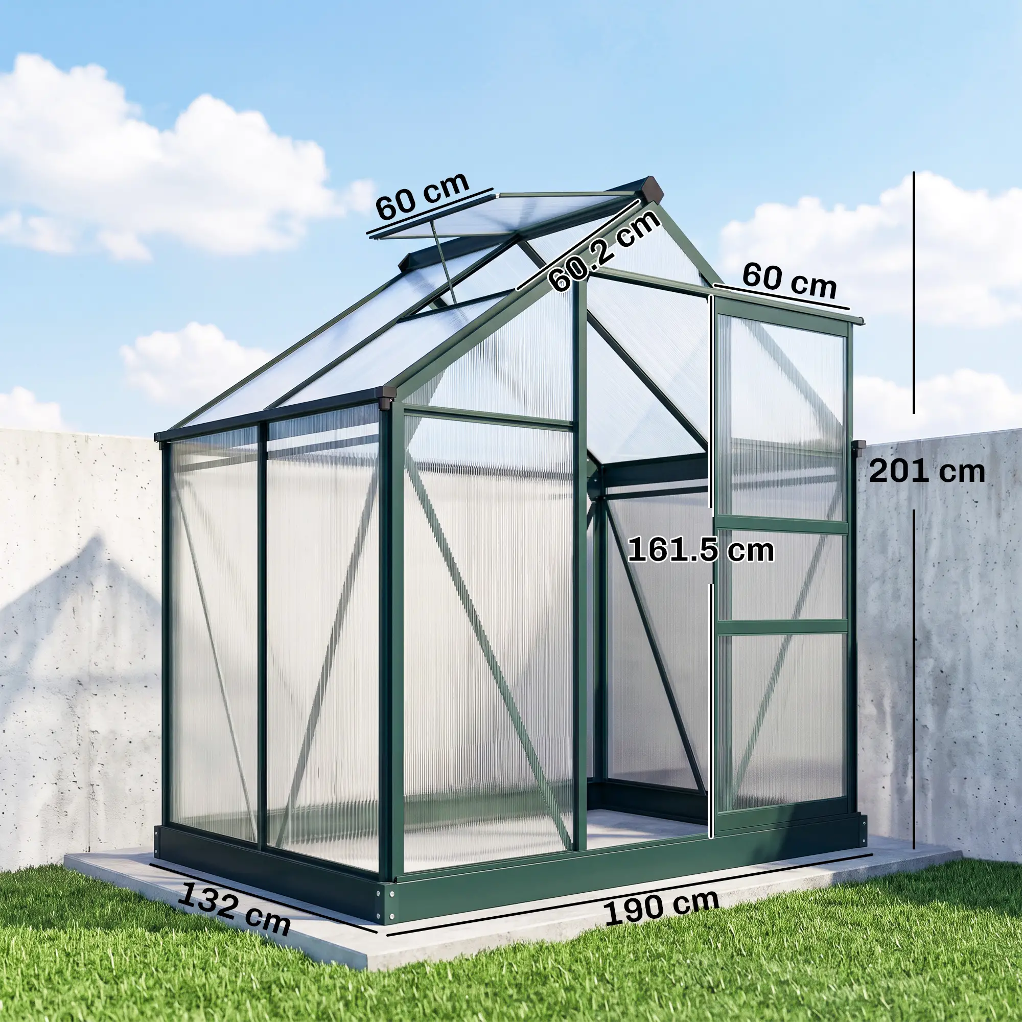Outsunny 6 x 4ft Polycarbonate Greenhouse, Dark Green - Image 3