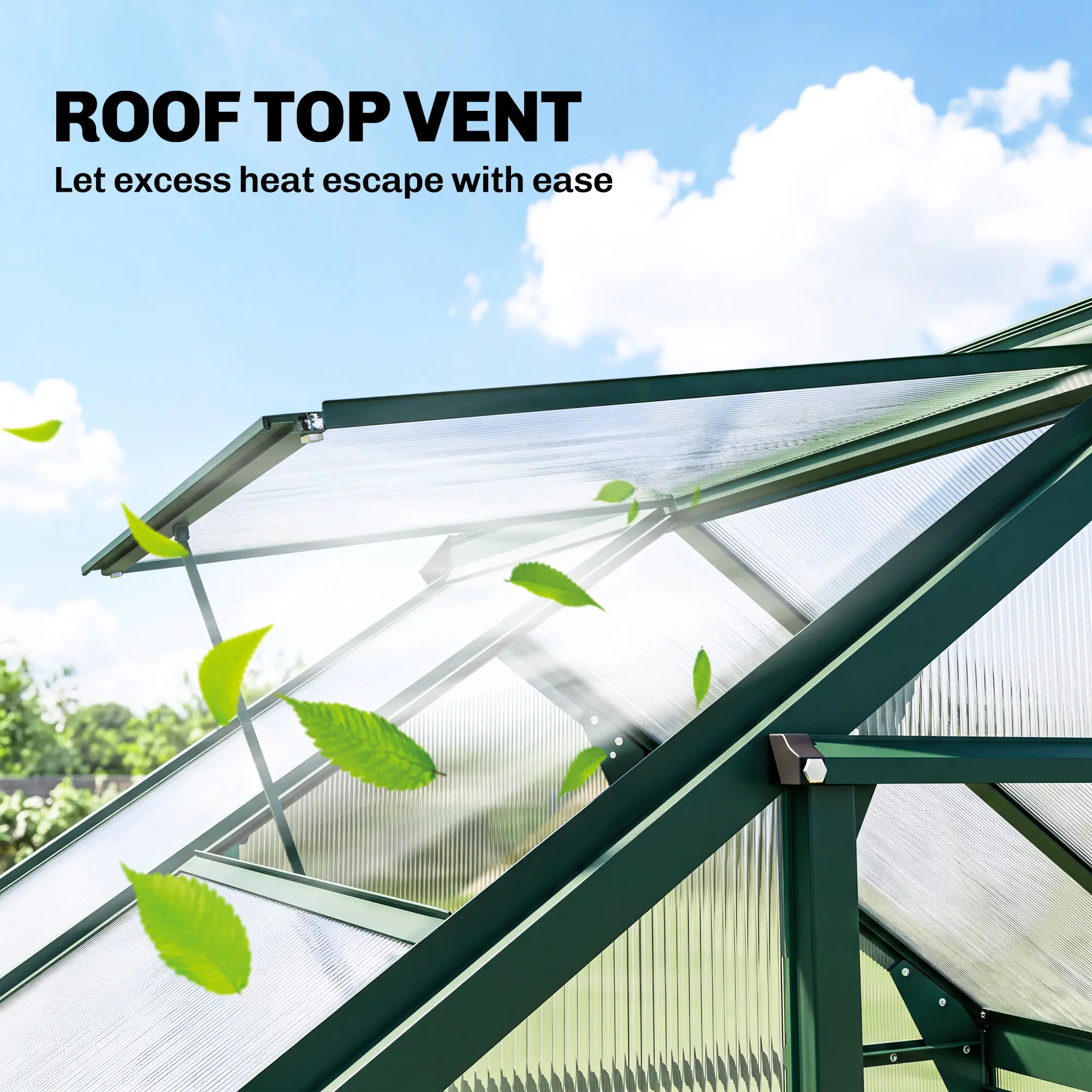 Outsunny 6 x 4ft Polycarbonate Greenhouse, Dark Green - Image 5