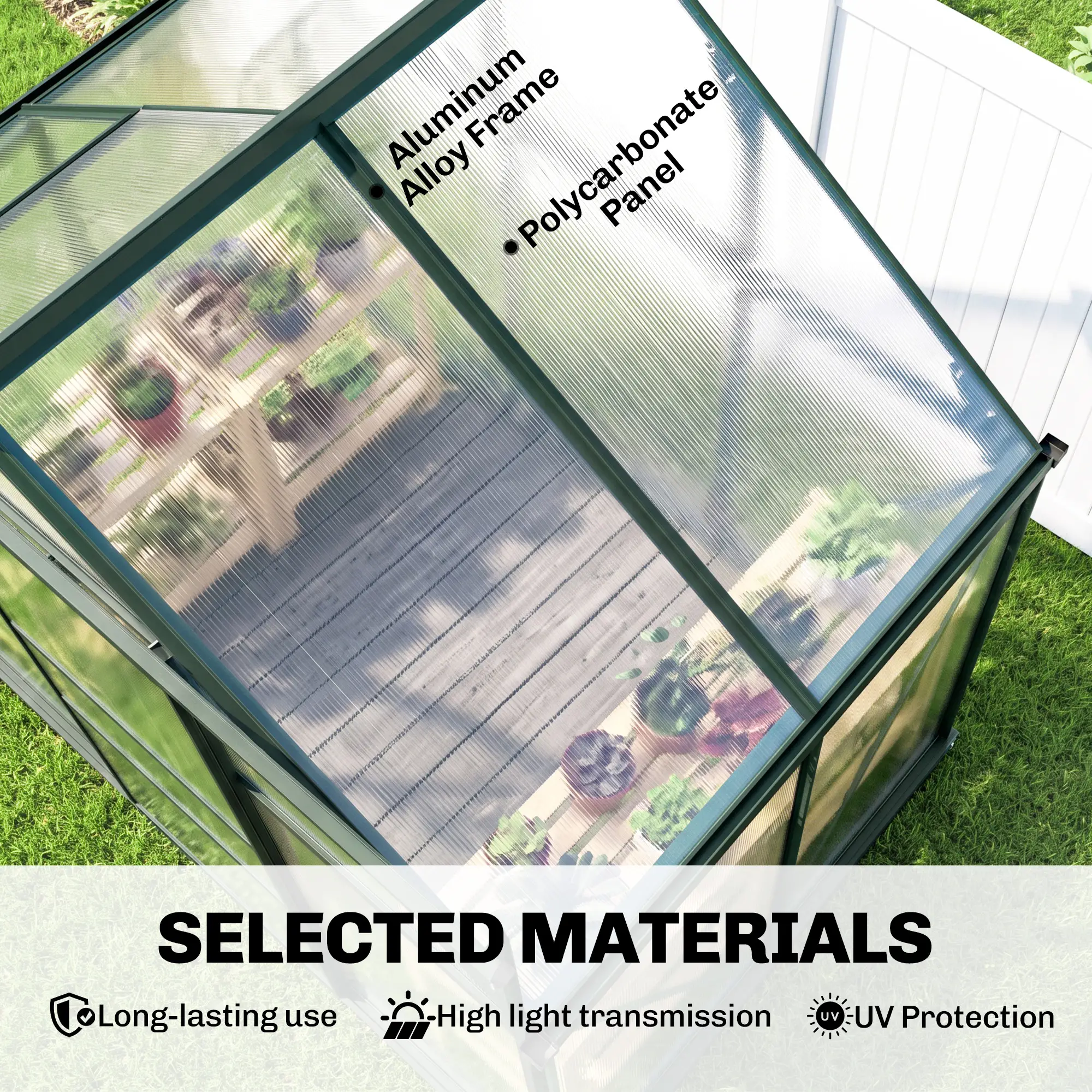 Outsunny 6 x 4ft Polycarbonate Greenhouse, Dark Green - Image 6