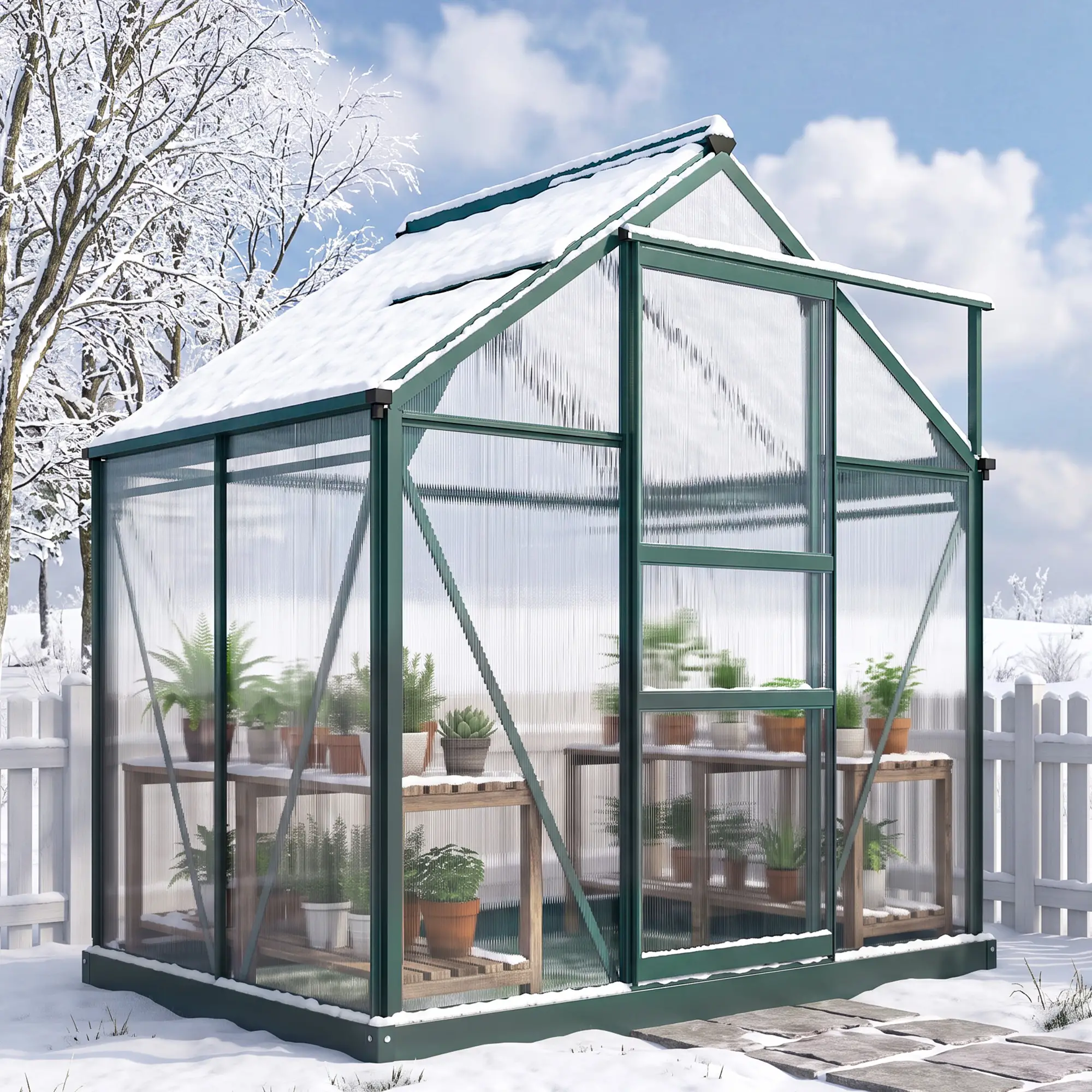 Outsunny 6 x 4ft Polycarbonate Greenhouse, Dark Green - Image 10