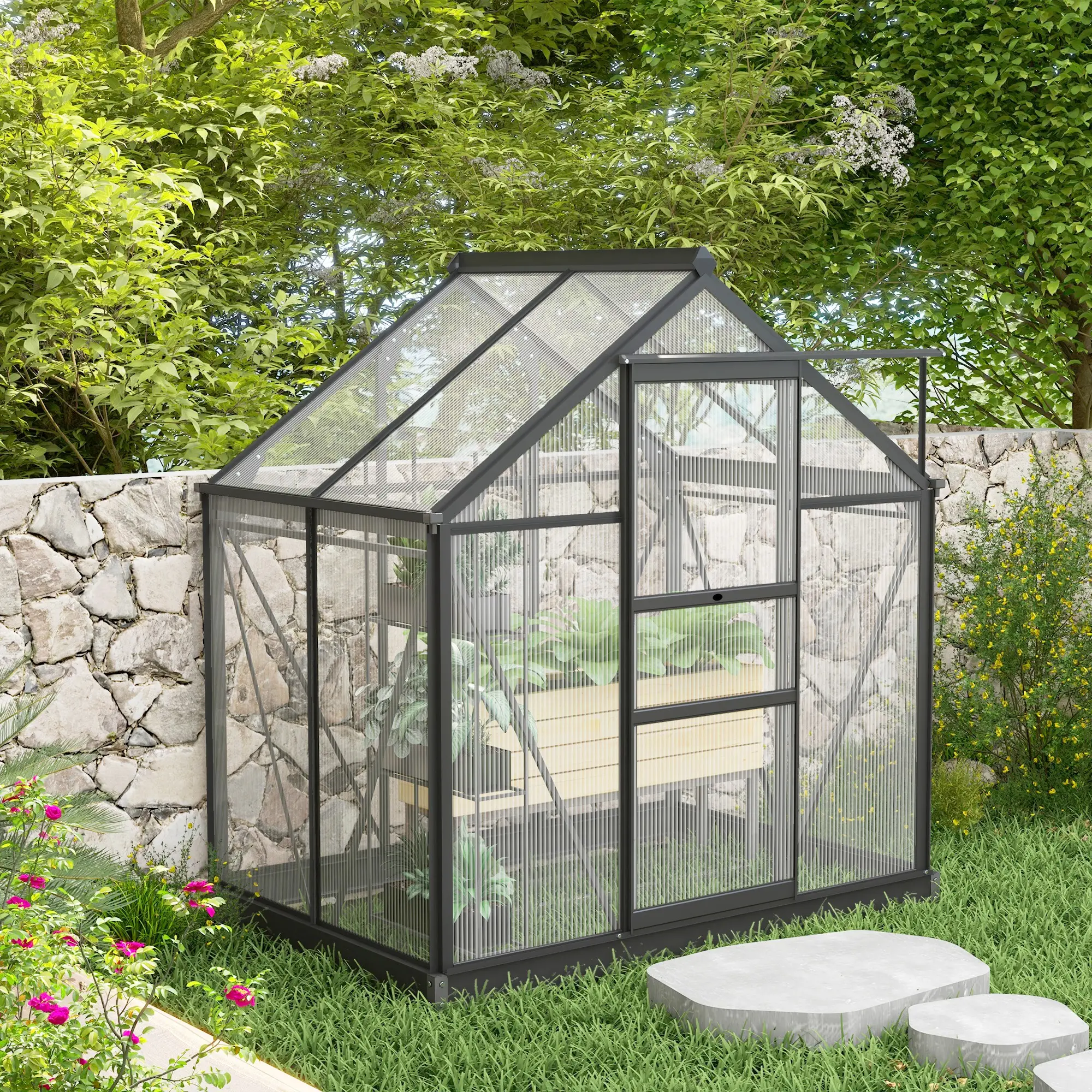 Outsunny 6 x 4ft Polycarbonate Greenhouse, Grey - Image 2