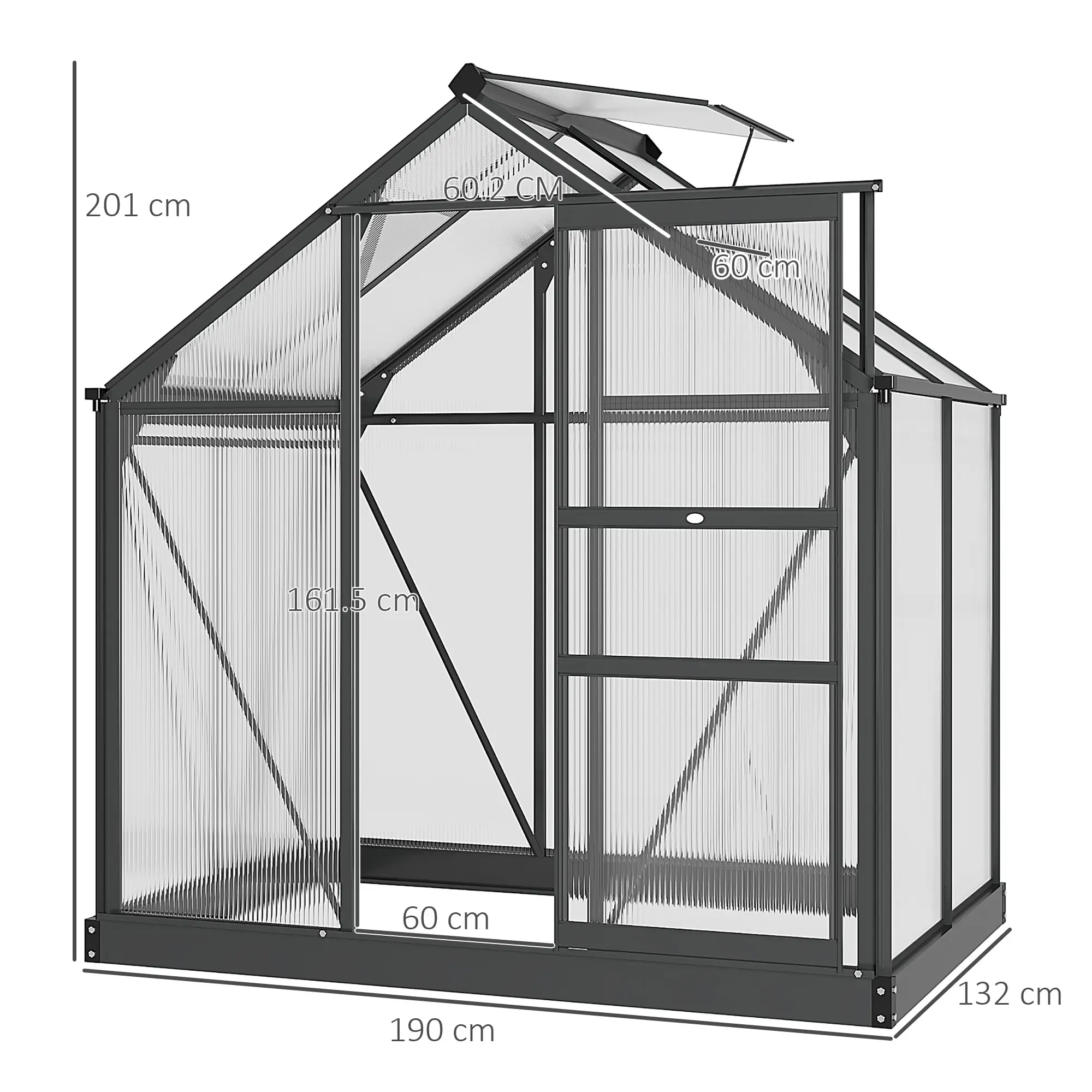 Outsunny 6 x 4ft Polycarbonate Greenhouse, Grey - Image 3